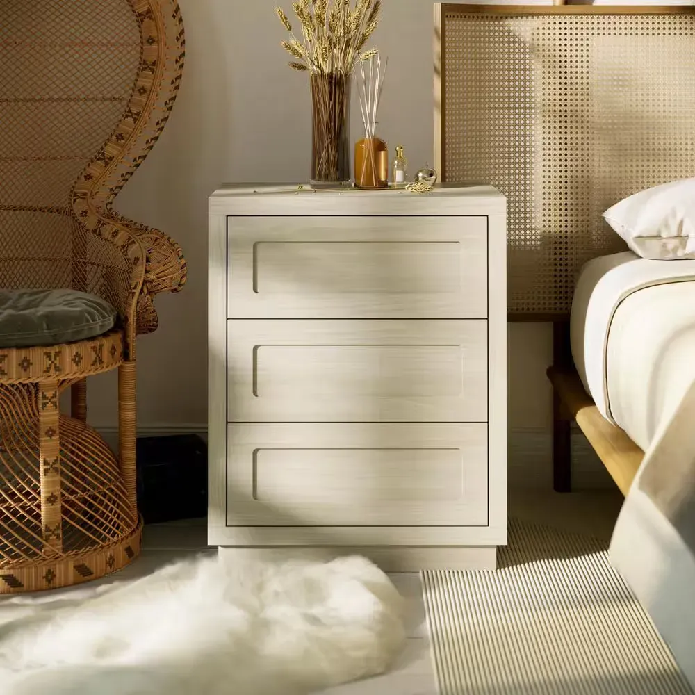 Beige Wood Grain 3-Drawer 23.6 in. W Nightstand, End Table for Bedroom or Livingroom - image 1