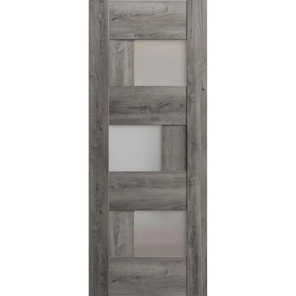 30 in. x 80 in. Solid MDF Frosted glass Nebraska Grey Interior Door Slab - image 1