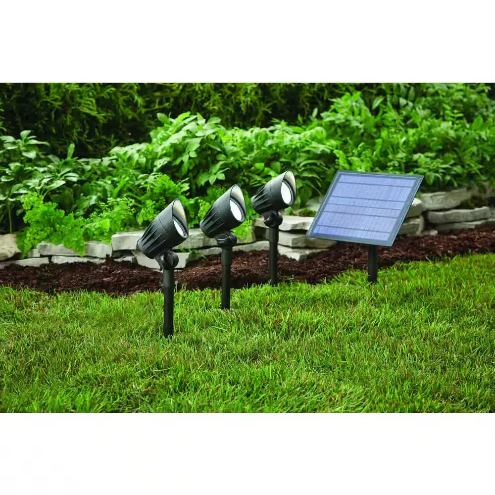 75-150 Lumen Black LED High-Low Metal Weather Resistant 3-Head Outdoor Solar Spot Light - image 2