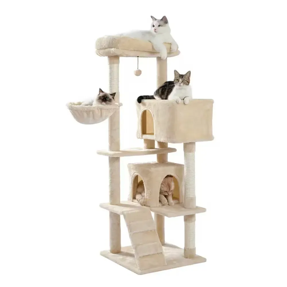 Cat Tree 56 in. Cat Tower for Multiple Cats with Super Large Perch Double Condo Hammock and Scratching Post - image 1