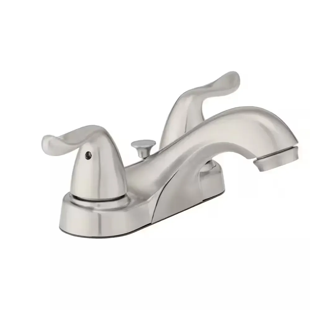 Constructor 4 in. Centerset Double Handle Low-Arc Bathroom Faucet in Brushed Nickel - image 1