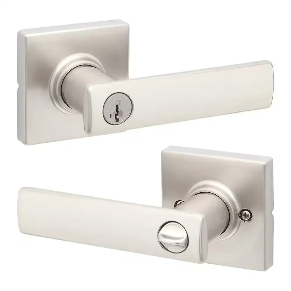 Breton Square Satin Nickel Keyed Entry Door Handle Featuring SmartKey Technology and Microban - image 1