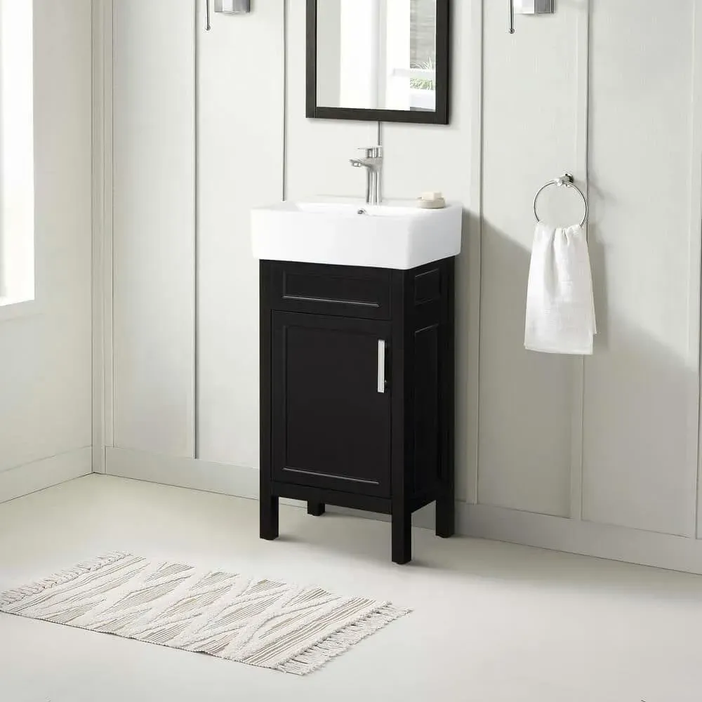 Home Decorators Collection Arvesen 18 in. Single Sink Compact Bath Vanity in Espresso with White Ceramic Top (Assembled) - image 1