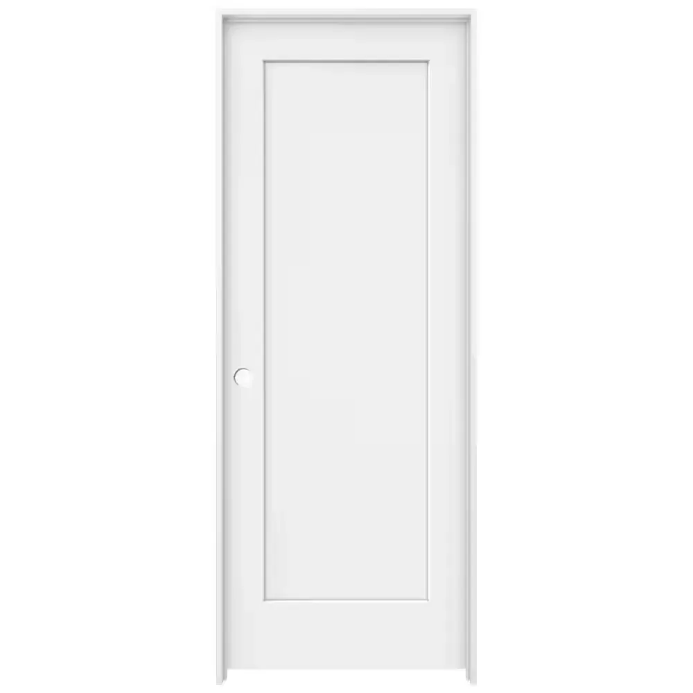 **damge frame and has a scratch on the top**33 in. x 80 in. Madison White Painted Right-Hand Smooth Solid Core Molded Composite MDF Single Prehung Interior Door - image 1
