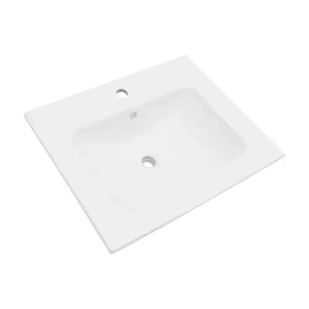 24 in. W x 20 in. D Ceramic White Rectangular Single Sink Bathroom Vanity Top in White with 1-Faucet Hole - image 1