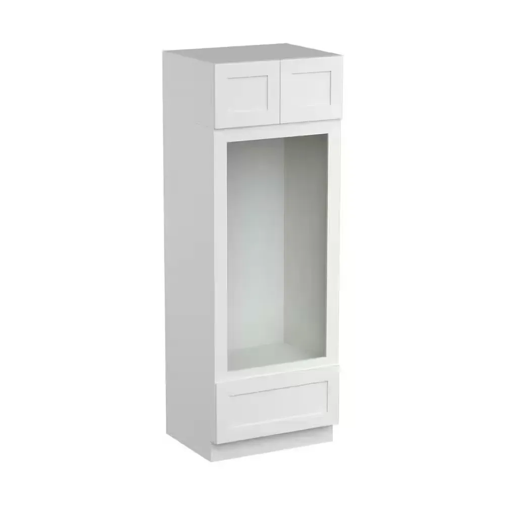 **one has a minor  dent **31 in. W x 24 in. D x 96 in. H Plywood Ready to Assemble Floor Base Double Oven Kitchen Cabinet in White with A Drawer - image 1