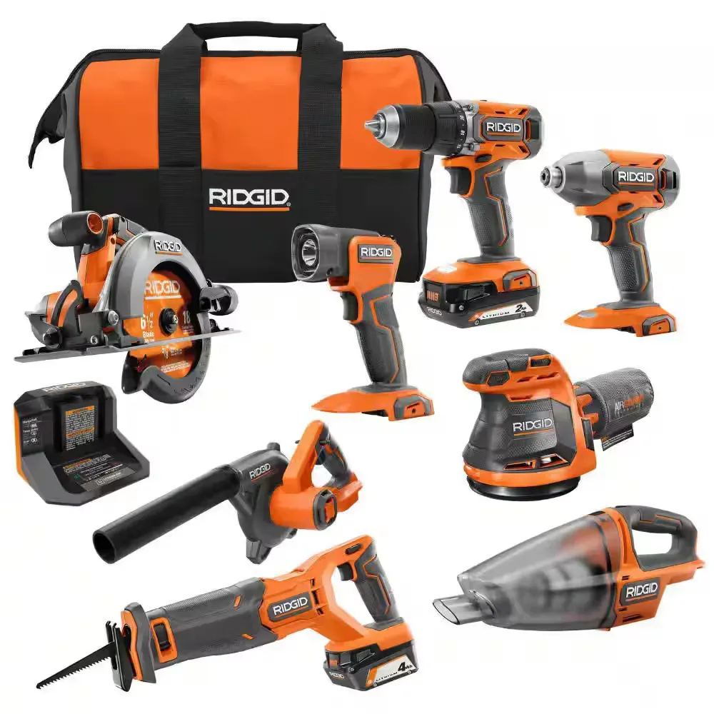 18V Cordless 8-Tool Combo Kit with 2.0 Ah Battery, 4.0 Ah Battery, Charger, and Tool Bag - image 1