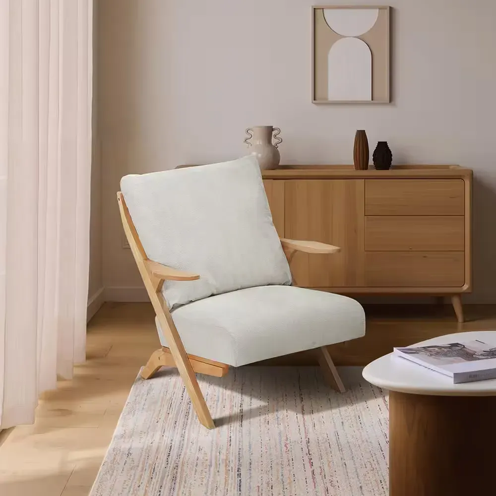 Arden Beige Chenille Upholstery Solid Wood Natural Finish Accent Arm Chair - image 1