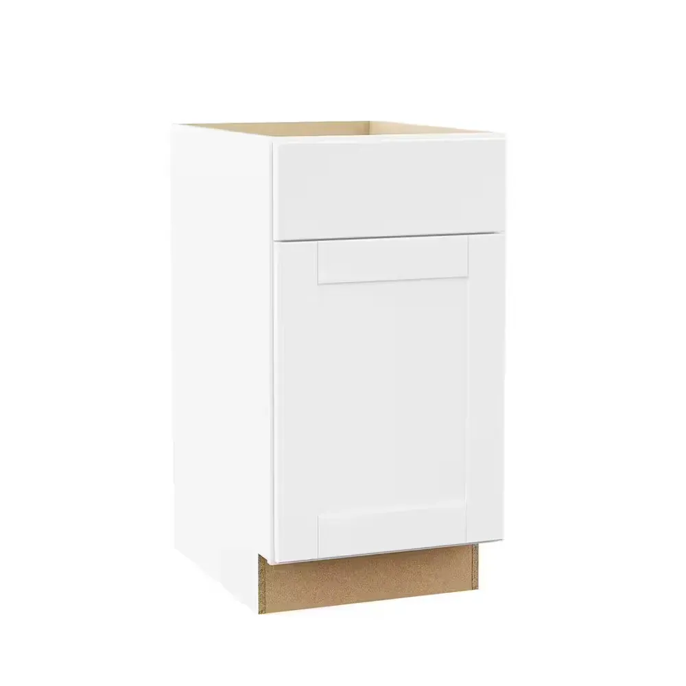 Shaker 18 in. W x 24 in. D x 34.5 in. H Assembled Base Kitchen Cabinet in Satin White - image 1