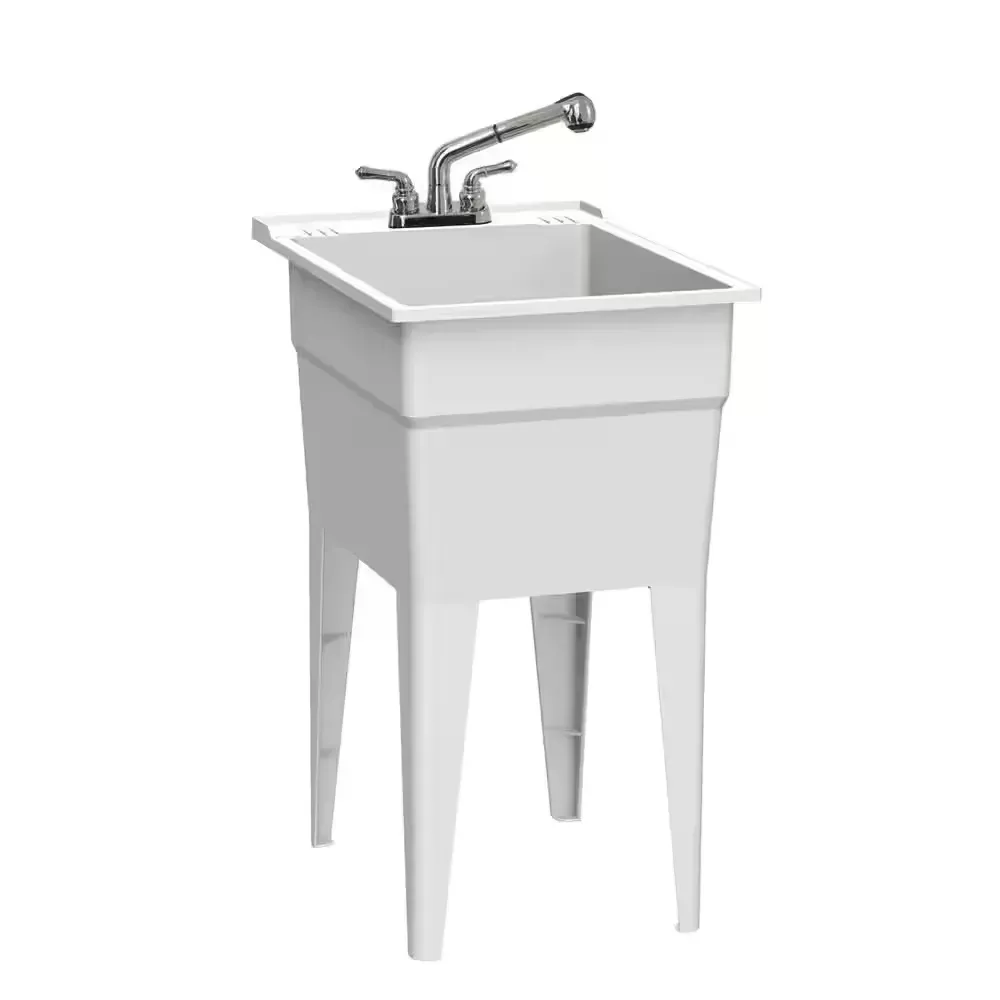 18 in. x 24 in. White Freestanding Utility/Laundry Sink with 2-Hdl Pullout Faucet and Installation Kit - image 1