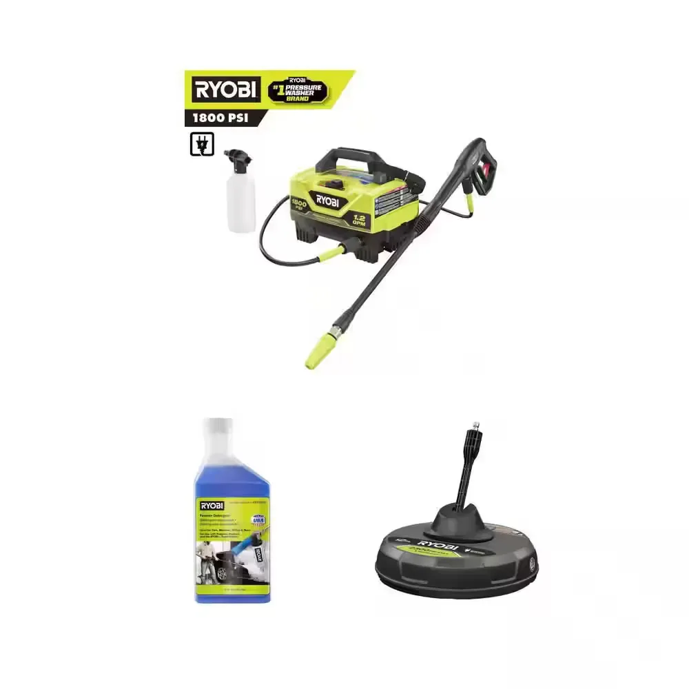 RYOBI 1800 PSI Electric Pressure Washer, 16 oz. Foam Blaster Detergent Refill and 12 in. Surface Cleaner Combo - image 1