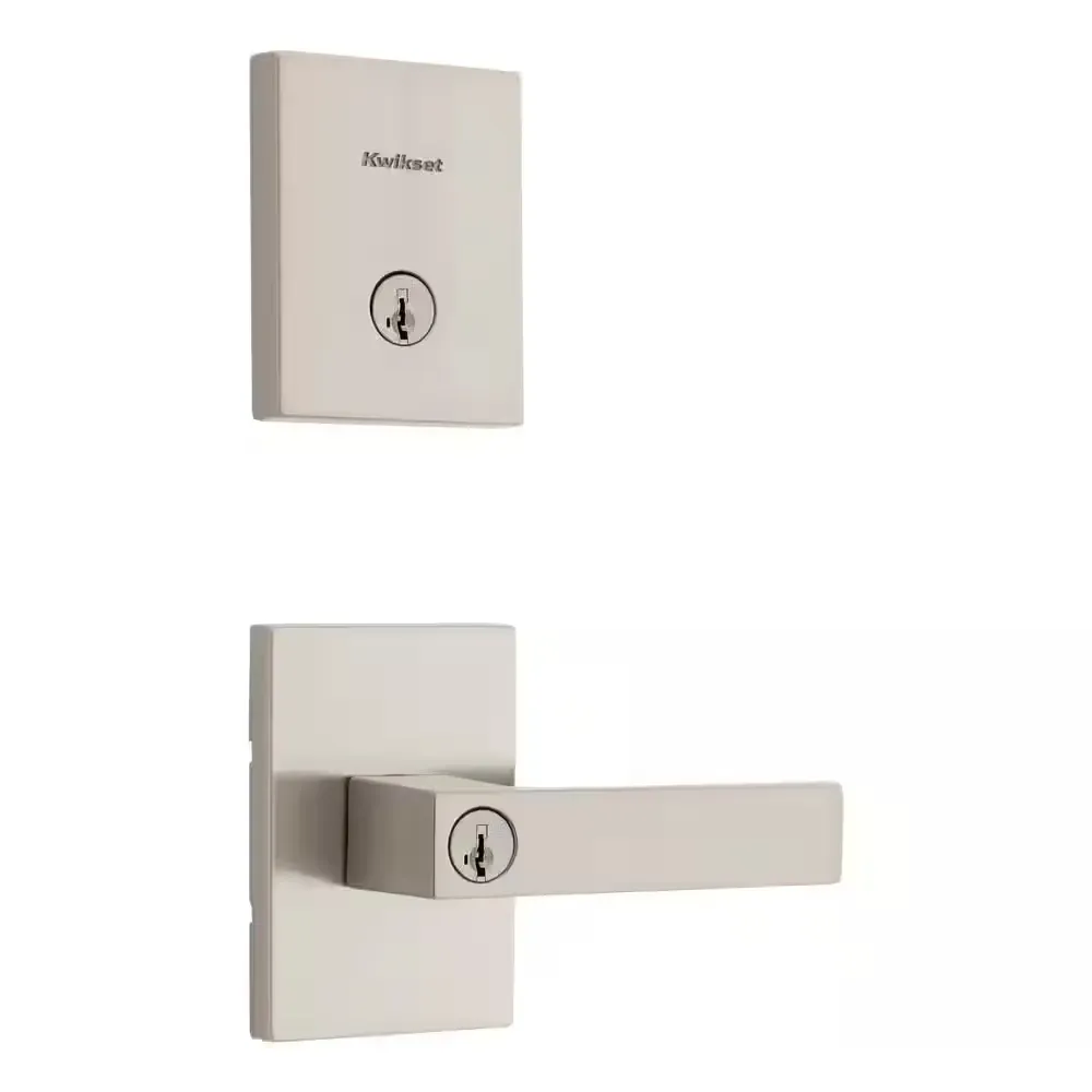 Singapore Keyed Entry Handle and Single Cylinder Deadbolt Combo Pack featuring SmartKey Security in Satin Nickel - image 1