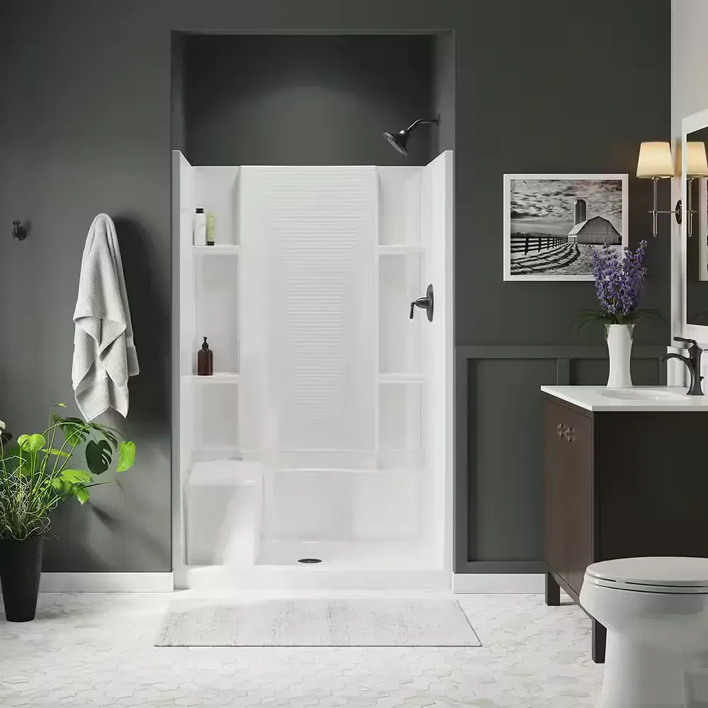 Accord Seated 36 in. x 48 in. x 74-1/2 in. Shower Kit in White - image 1