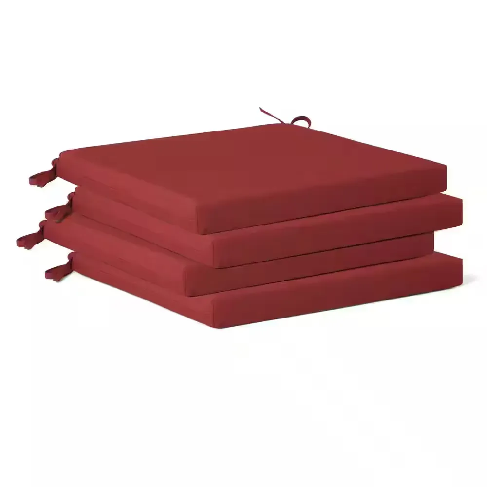 Set of 4 Red Outdoor Patio Chair Seat Cushions with Ties - image 1