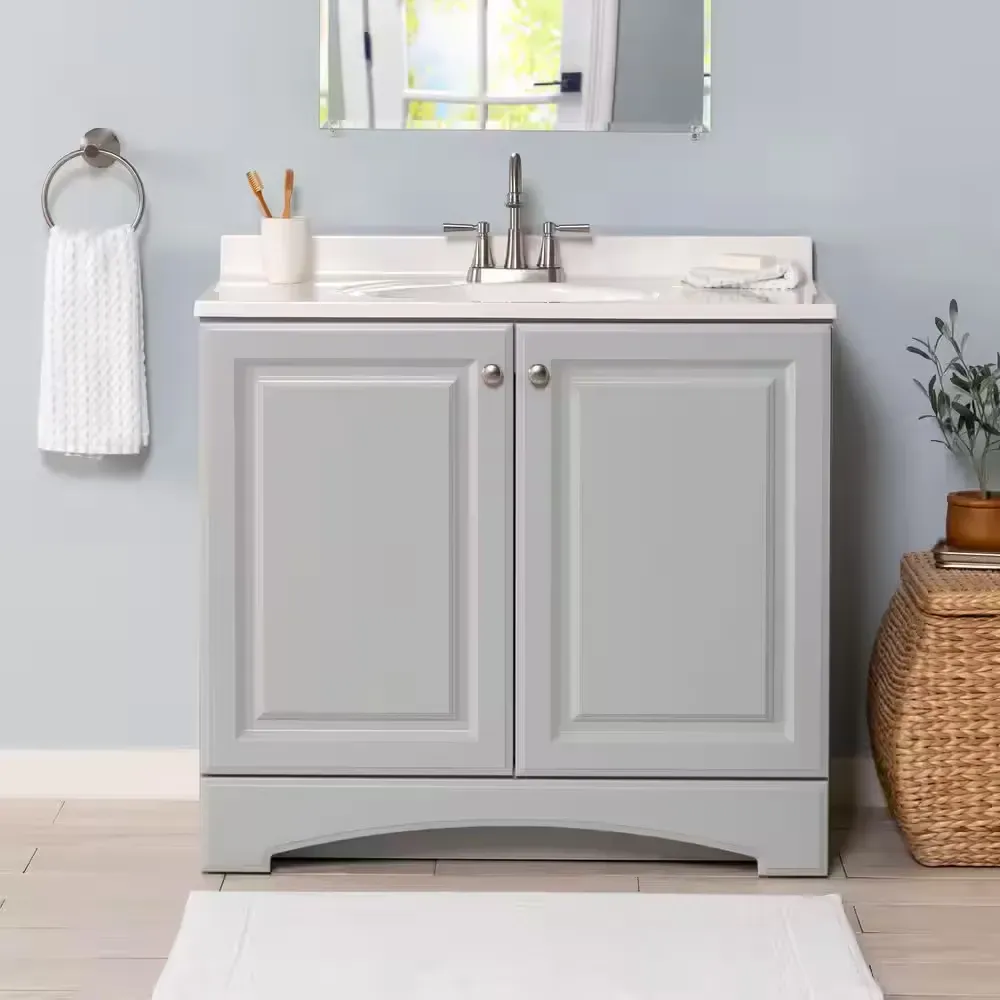 ***It has some minor scratches on the top.***37 in. Single Sink Pearl Gray Bath Vanity with White Top (Assembled) - image 7
