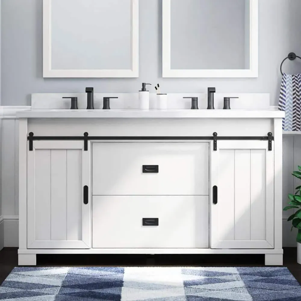 Glacier Bay Brindley 60 in. Double Sink Freestanding White Bath Vanity with White Engineered Stone Top (Assembled) - image 1