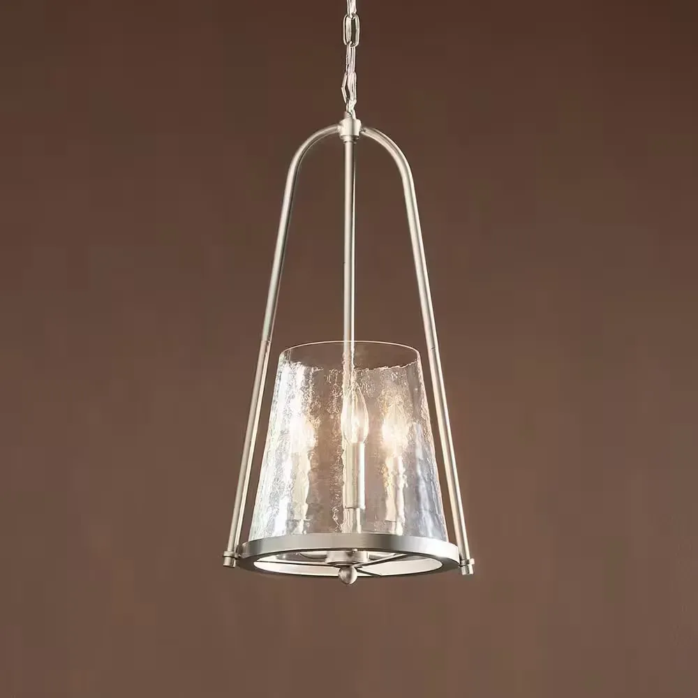 Nerine 3-Light Brushed Nickel Foyer Pendant with Hammered Glass - image 1