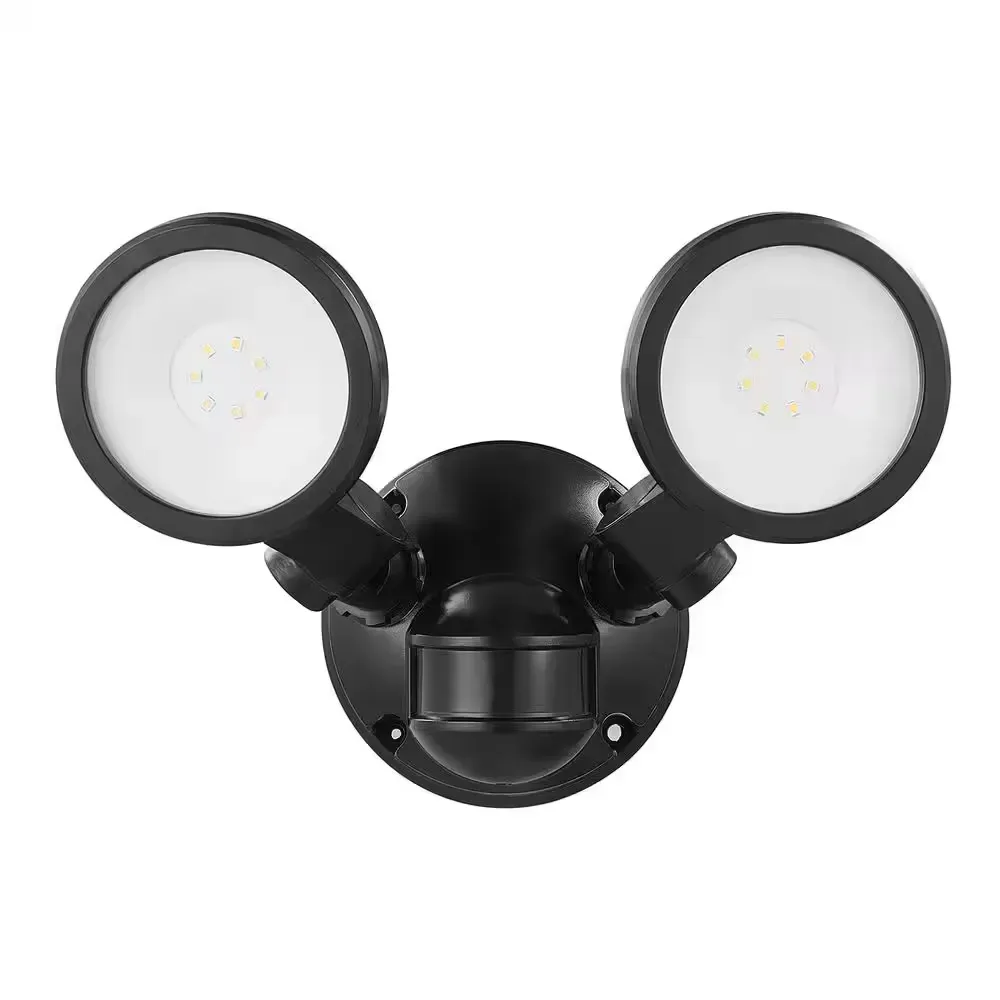 180° Black Motion Sensing Security Light Wired Outdoor 2-Head LED Flood Light 1000 Lumens - image 1