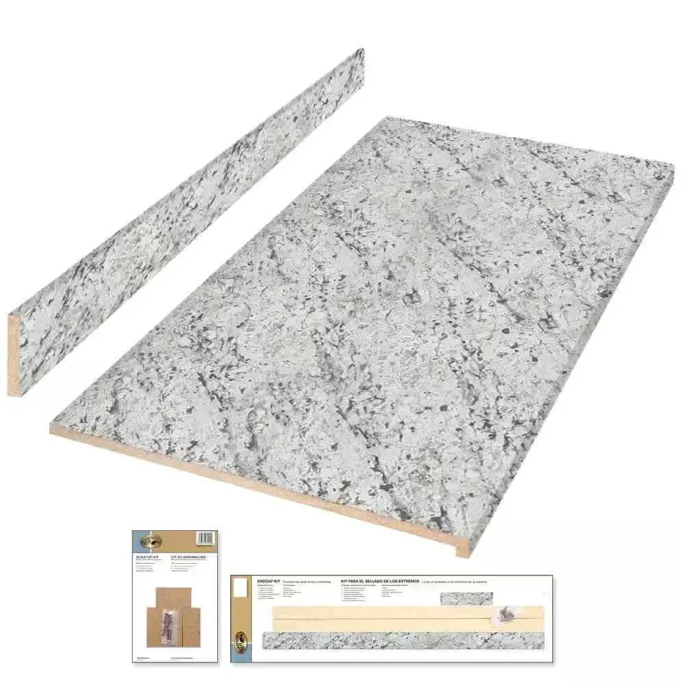 4 ft. Straight Laminate Countertop All-Inclusive Kit in Textured White Ice Granite with Eased Edge and Loose Backsplash - image 1