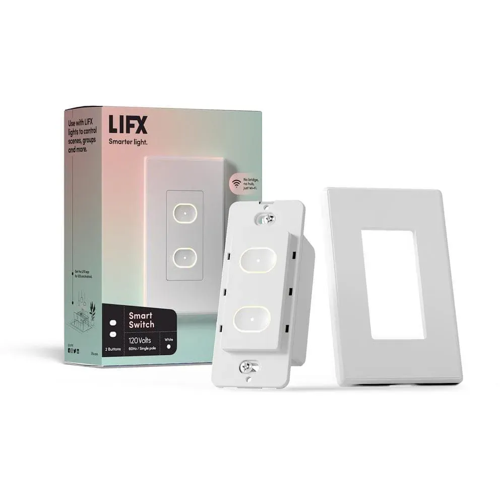 LIFX Smart Wi-Fi Connected White Touch Light Switch for Dimmable 210W LED and 650W Incandescent Bulbs, Single-Pole 2-Buttons - image 1