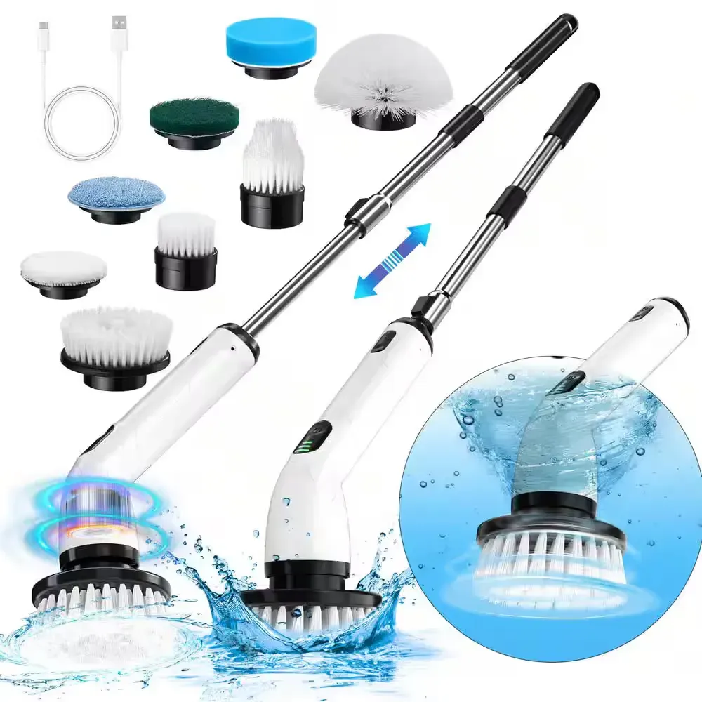 Cordless Power Scrubber, IPX7 Waterpoof Electric Spin Scrubber Cleaning Brush with 8 Brush Heads and Adjustable Handle - image 1