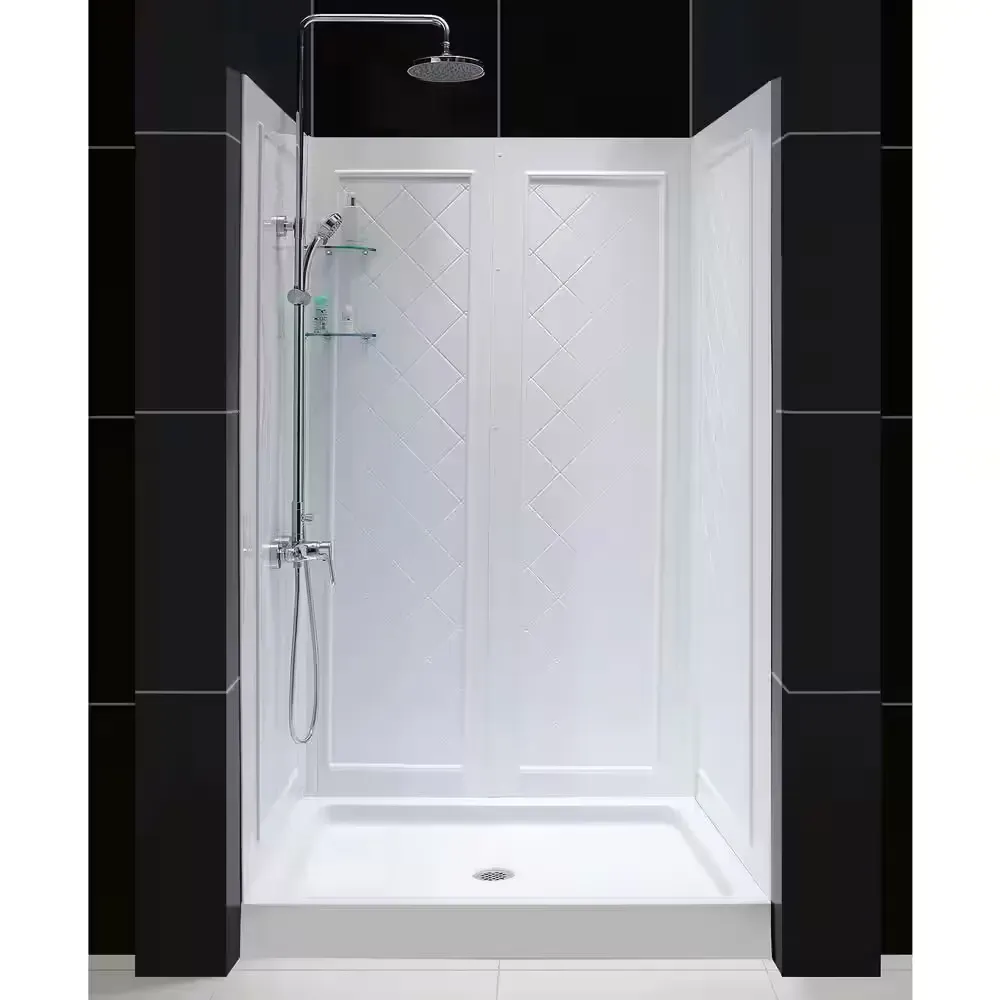 Alcove Shower Kit with Diamond-Patterned Walls and Base - image 1