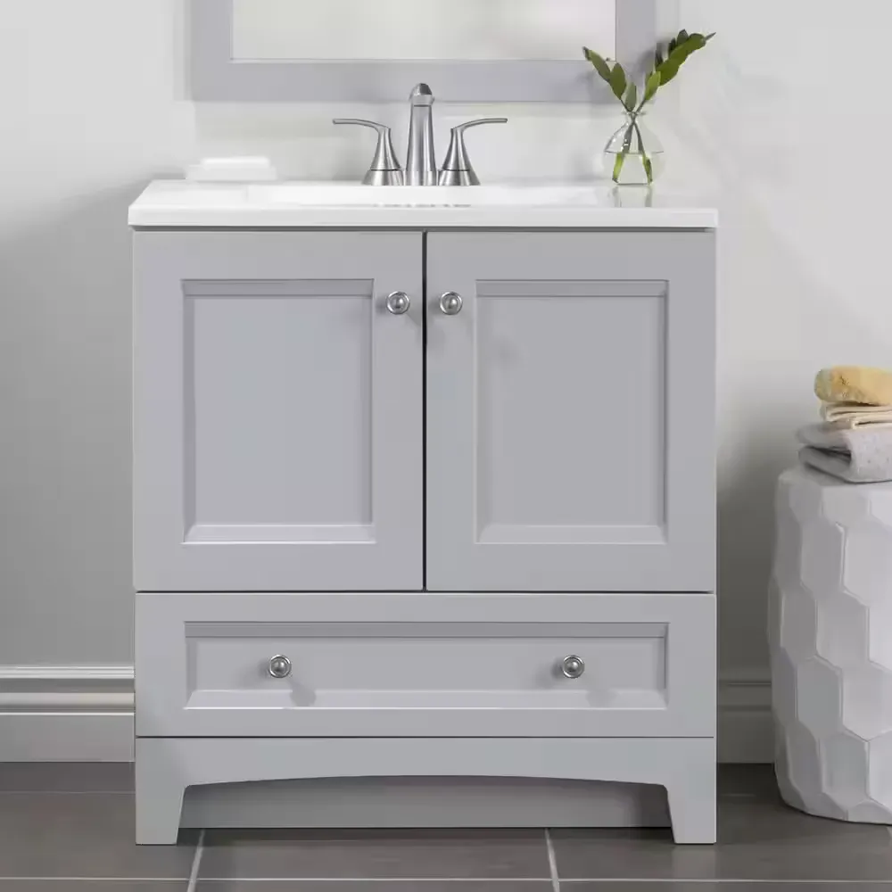 Delridge 31 in. Single Sink Pearl Gray Bath Vanity with White Cultured Marble Top (Assembled) - image 1