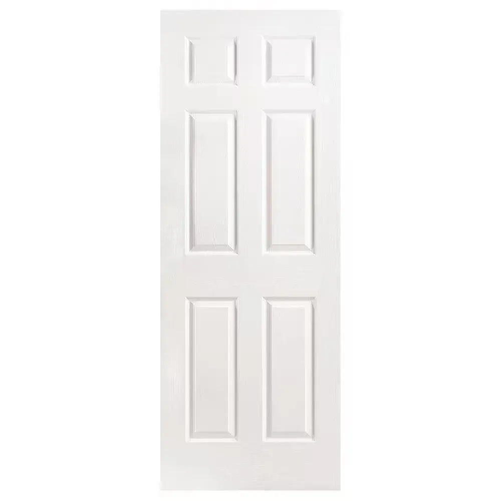 30 in. x 80 in. 6 Panel Left-Handed Primed Composite Hollow Core Single Prehung Interior Door 4-9/16 in. Flat Jamb - image 1