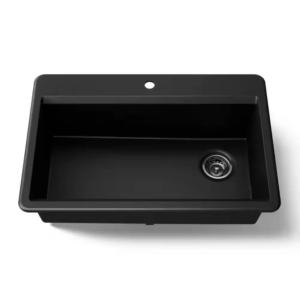 Lassen 33 in. Drop-in Single Bowl Granite Composite Kitchen Sink in Matte Black - image 1