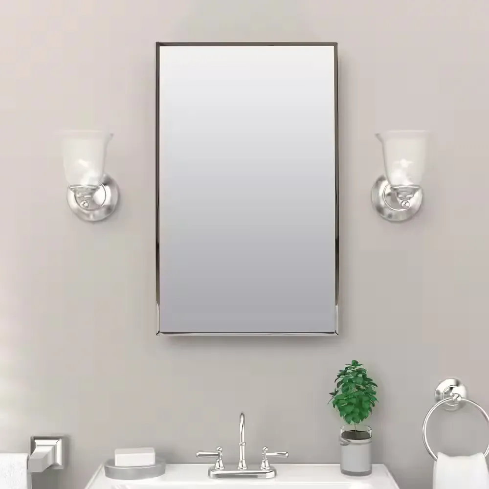 16 in. W x 26 in. H Rectangular Recessed or Surface Mount Framed Medicine Cabinet with Mirror - image 1