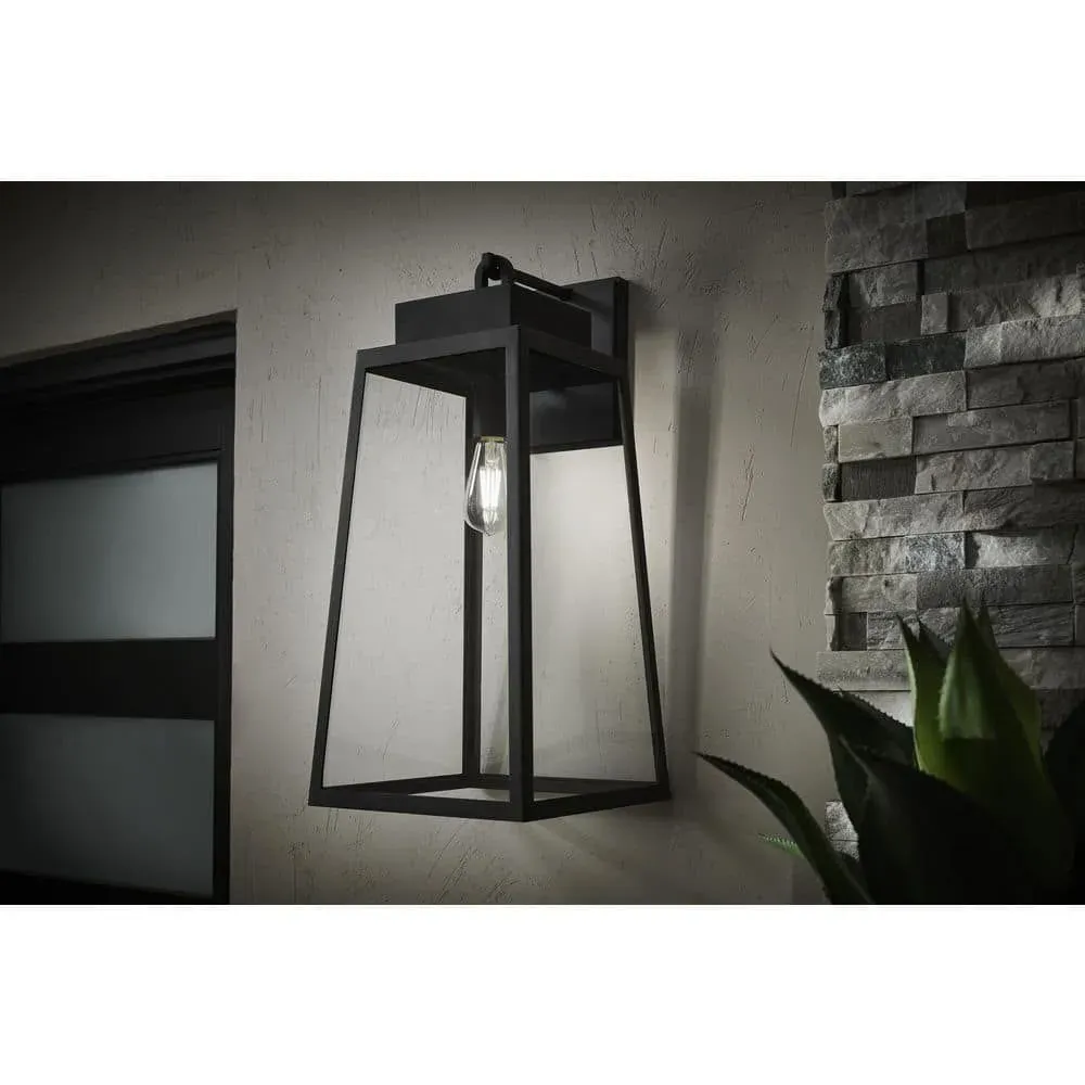Hampton Bay Corbin Extra Large 25 in. Modern 1-Light Black Hardwired Tapered Outdoor Wall Light Lantern Sconce with Clear Glass - image 1