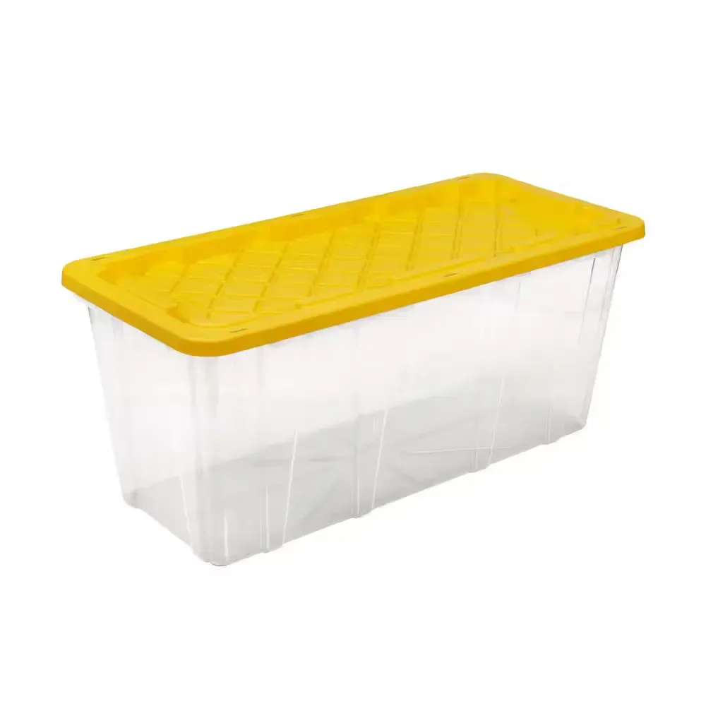 57 Gal. Tough Storage Tote in Clear with Yellow Lid - image 1