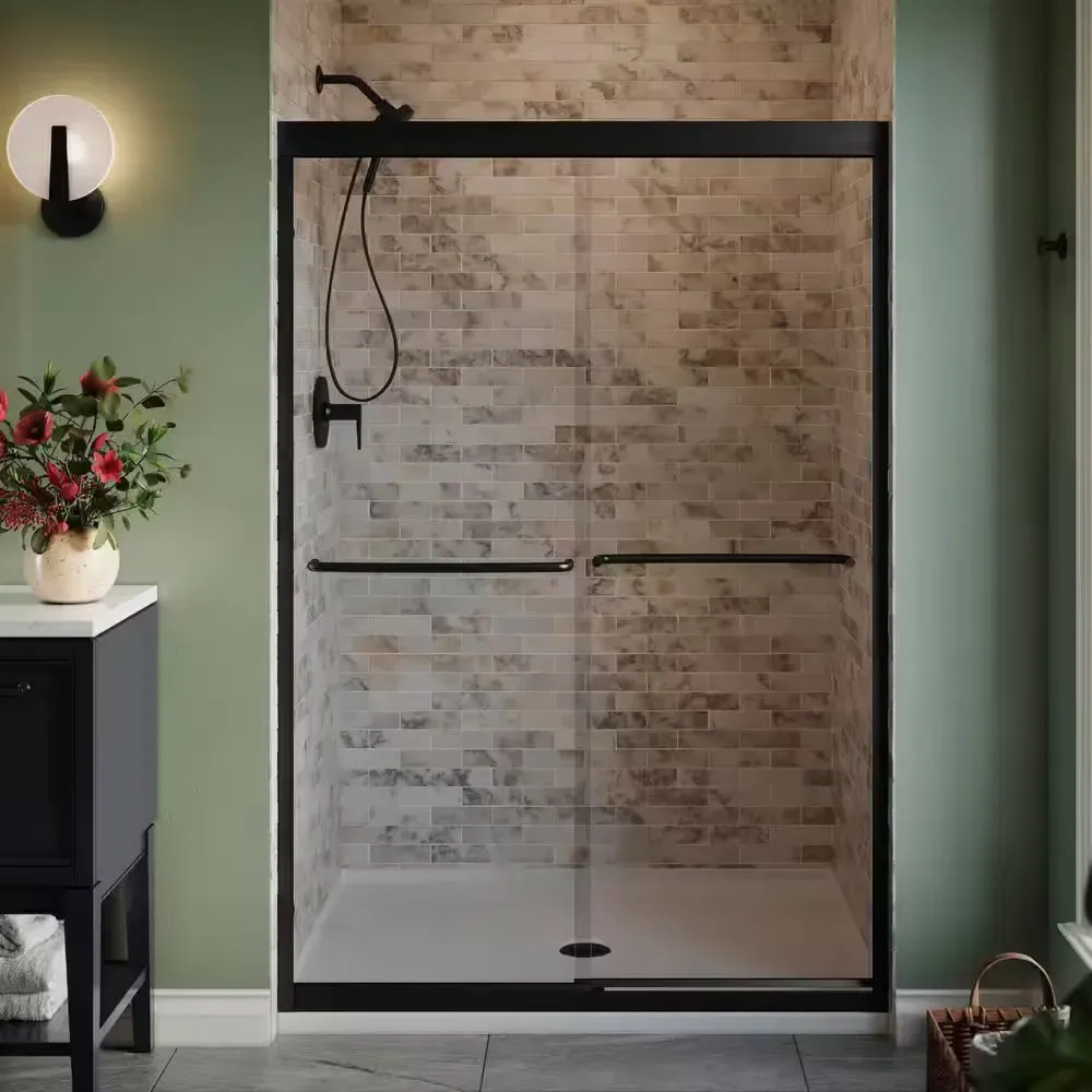 Lively 45-48 in. W x 70 in. H Frameless Sliding Shower Door in Matte Black with 1/4 in. Thick Crystal Clear Glass - image 1