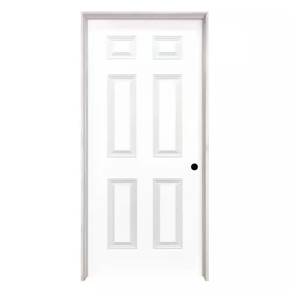 *** Frame not included *** 28 in. x 80 in. 6 Panel Left-Handed Solid Core White Primed Wood Single Prehung Interior Door With Bronze Hinges - image 1