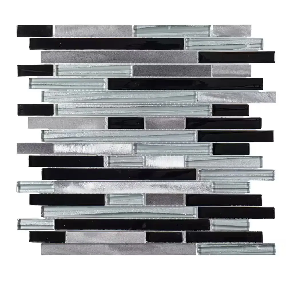 Binary Code Gray and Blue 11.625 in. x 11.625 in. Interlocking Glass and Metal Mosaic Tile (14.22 sq. ft./Case) - image 1
