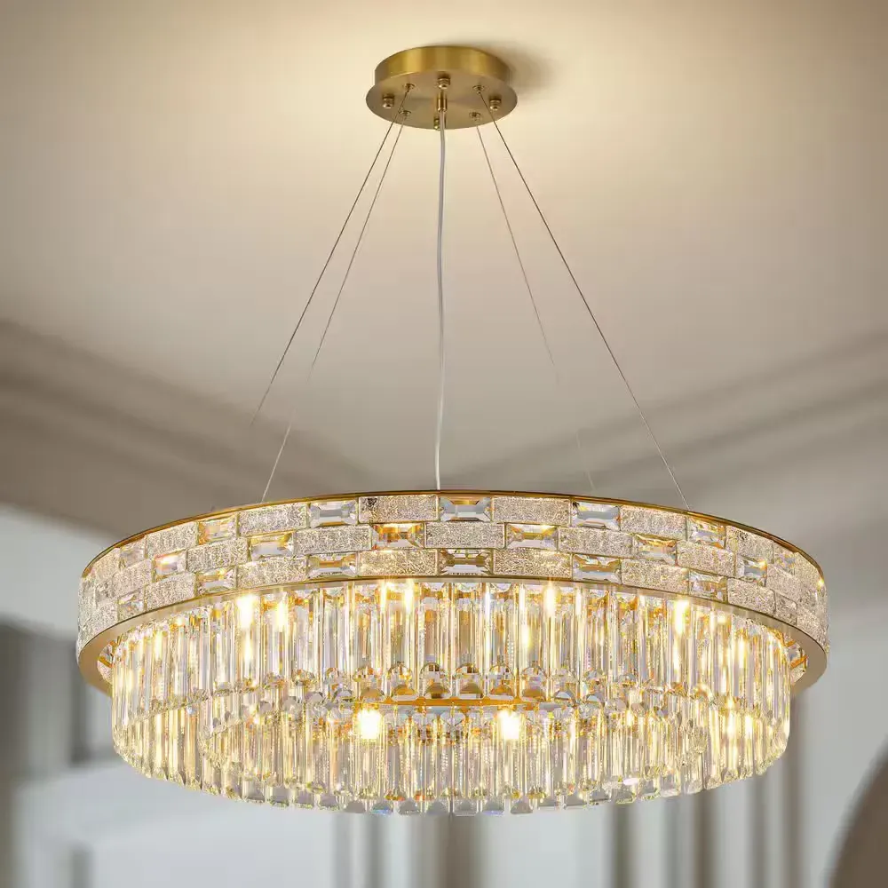 31.5 in. 12-Light Gold Luxury Crystal Chandelier, Modern Round Crystal Chandelier for Dining Room, Living Room, Entryway - image 1