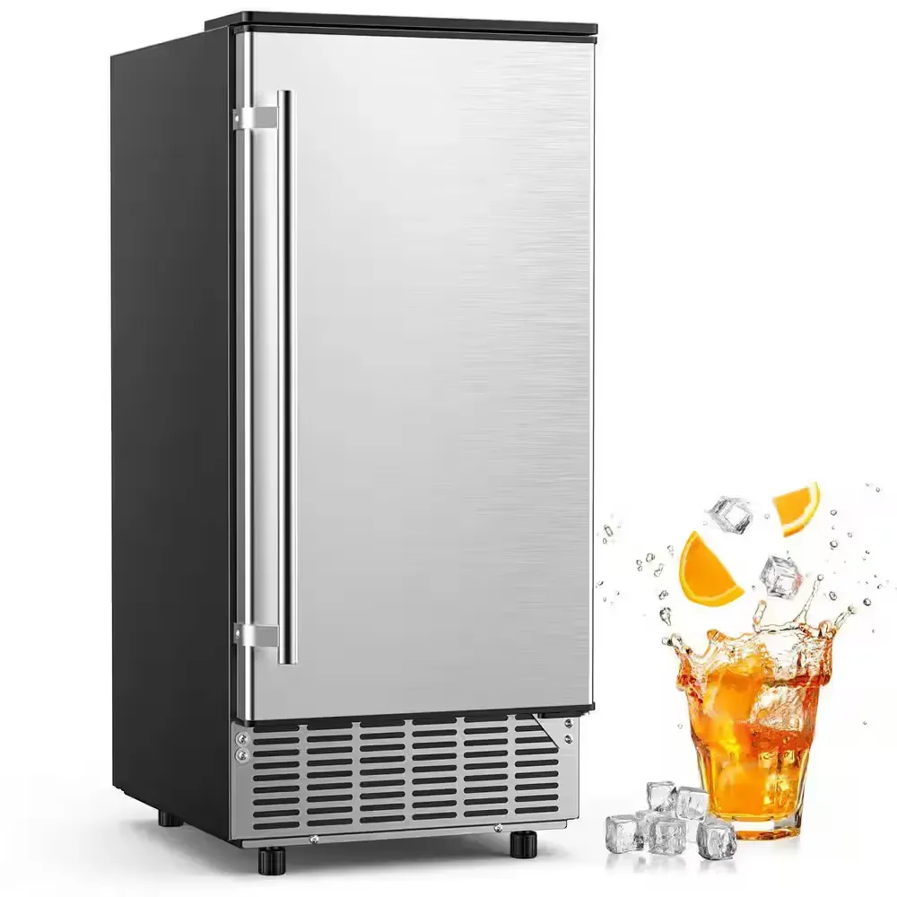 15 in. 80 lb. /24H Freestanding/Built-in Ice Maker 25 lb. Storage, 3-Thick Ice Cube Sizes in Stainless Steel Silver - image 1