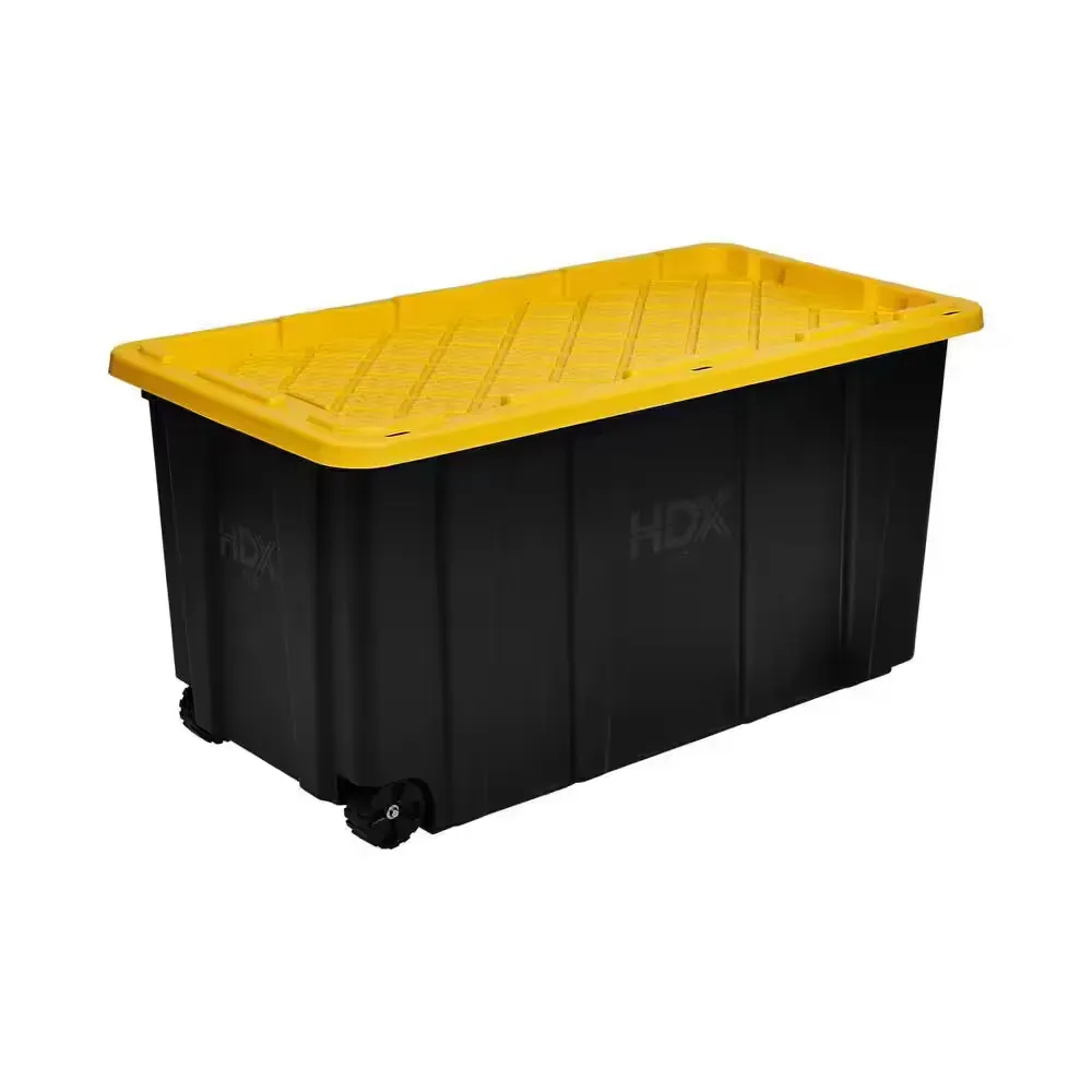 77 Gal. Tough Storage Tote with Wheels in Black with Yellow Lid - image 1