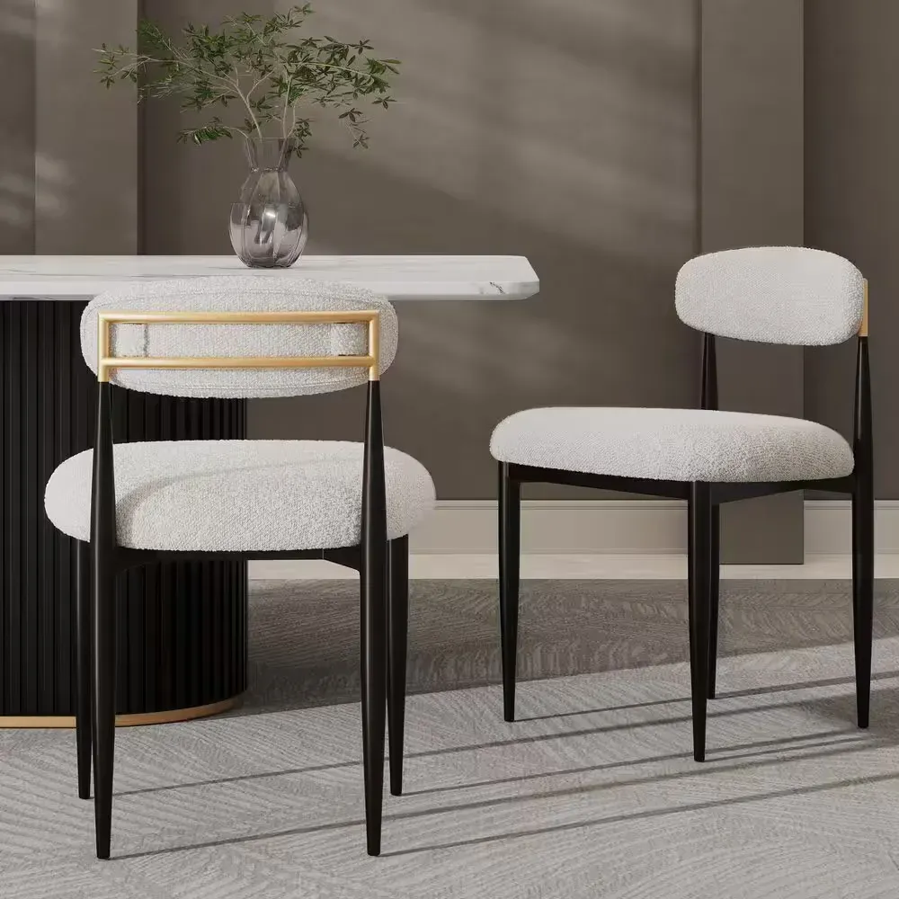 Modern White Boucle Upholstered Dining Chair Metal Frame Armless chair for Kitchen Restaurant (Set of 2) - image 1