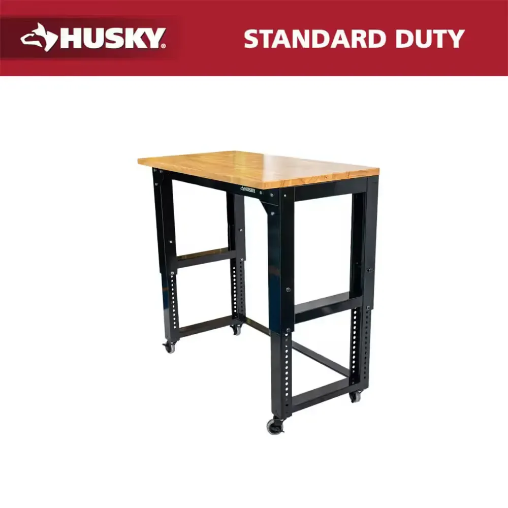 46 in. W x 24 in. Deep Adjustable Height Work Table with Solid Wood Top, Gloss Black - image 1