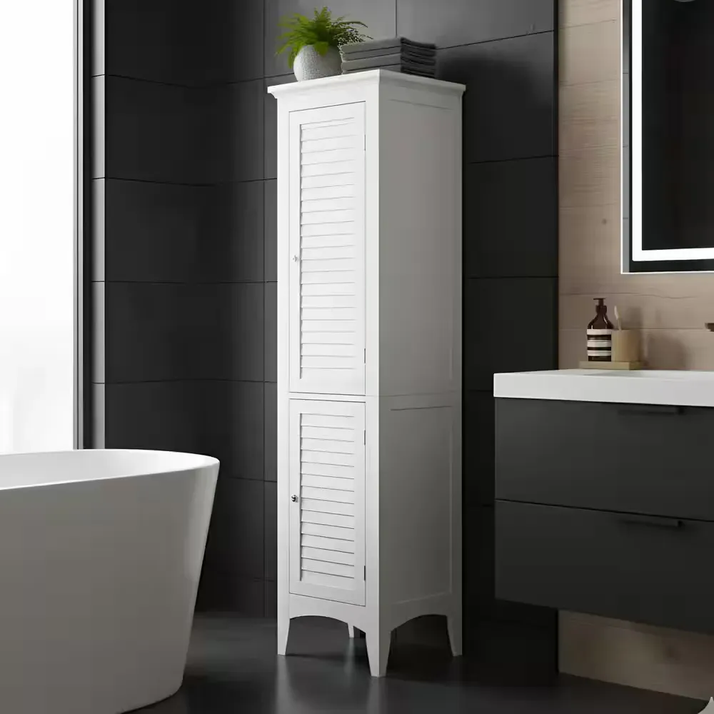Glancy 15 in. W x 13 in. D x 63 in. H Freestanding Bathroom Storage Slim Linen Cabinet with 2-Shutter Doors in White - image 1