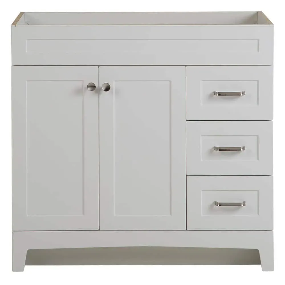 Home Decorators Collection Thornbriar 36 in. W x 22 in. D x 34 in. H Right Side Drawers Vanity Cabinet without Top in Polar White - image 1