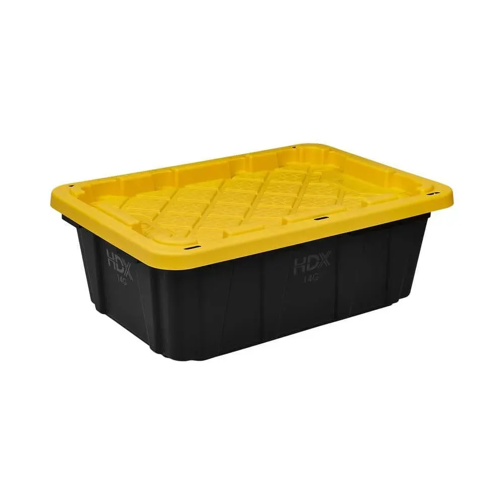 HDX 14 Gal. Tough Storage Tote in. Black with Yellow Lid - image 1
