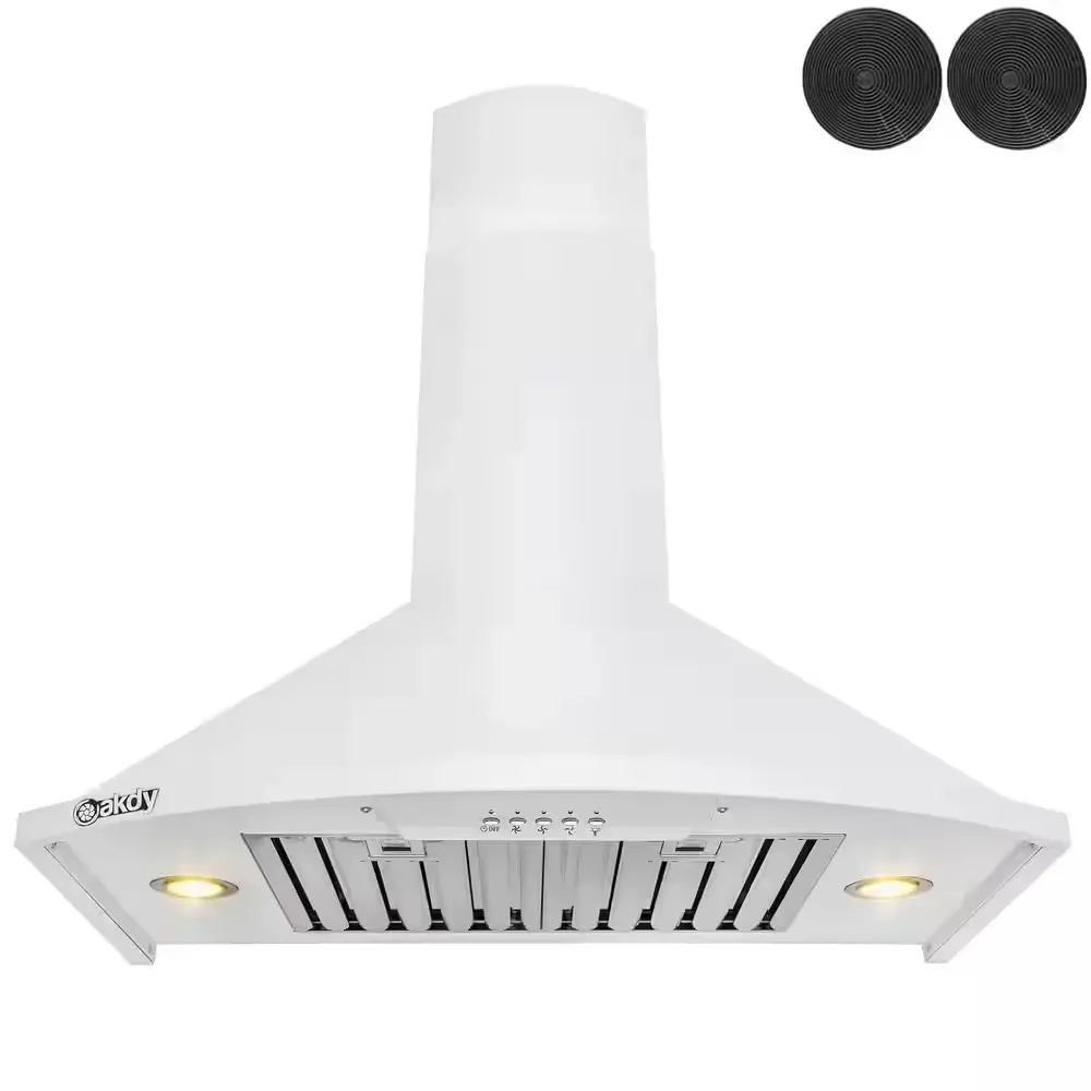 30 in. 343 CFM Convertible Wall Mount White Painted Stainless Steel Kitchen Range Hood with Carbon Filters and LEDs - image 1