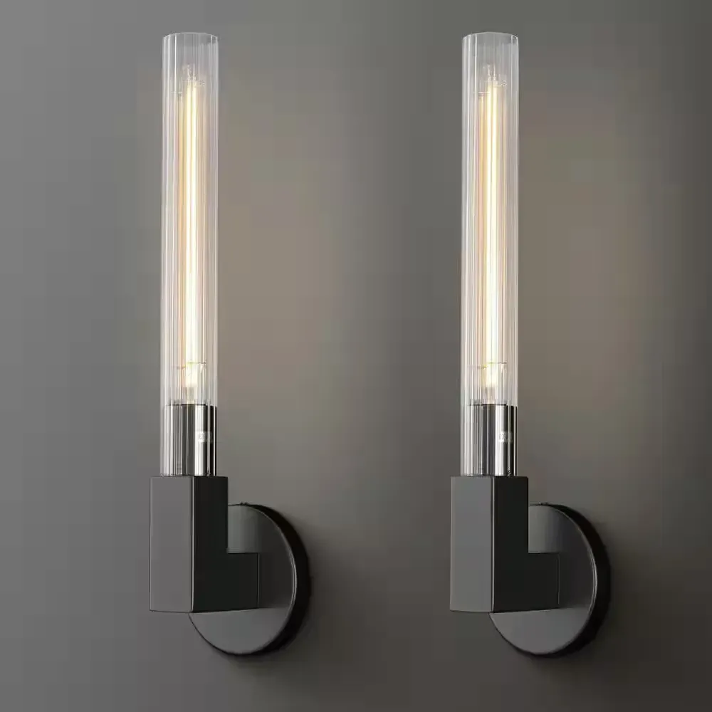 19 in. 1-Light Black Wall Sconce, Modern Glass Vanity Lights Set of 2, Wall Lamp for Bathroom, Living Room, Bedroom - image 1