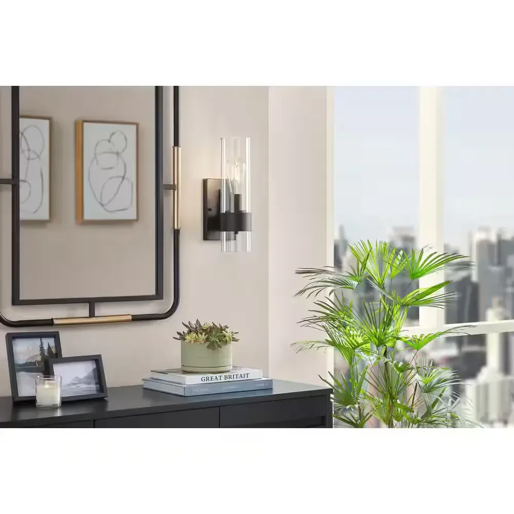 Denbeck 4.5 in. W Matte Black 1-Light Sconce Clear Glass - image 1