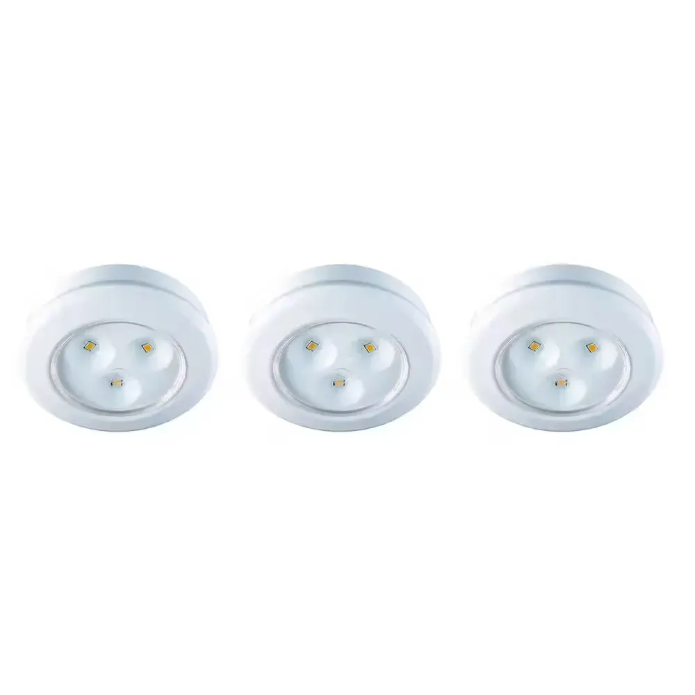 3 in. Round White Integrated LED Battery Operated Puck Light (3-Pack) - image 1