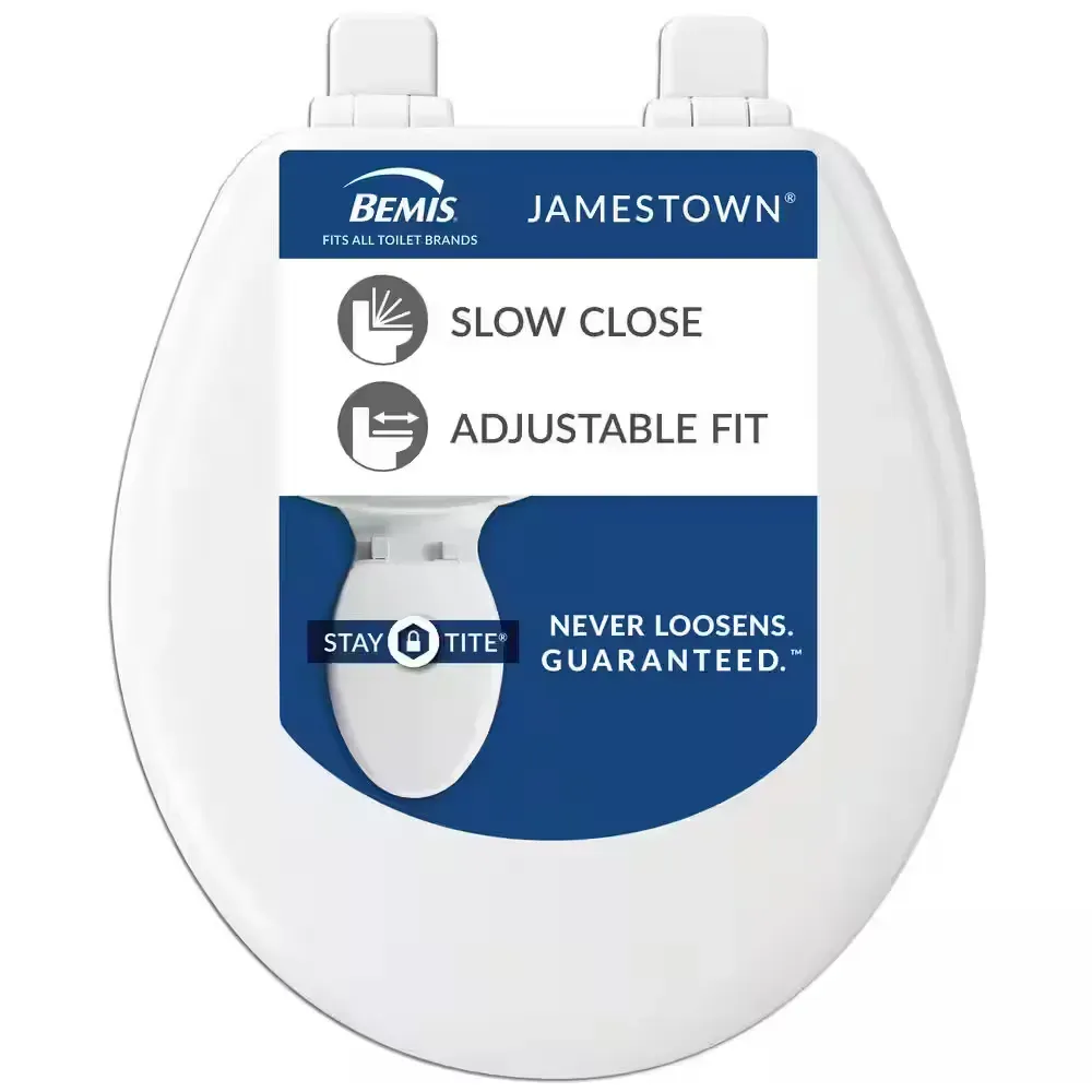 Jamestown Round Soft Close with Adjustability Never Loosens Enameled Wood and Toilet Seat in White - image 1