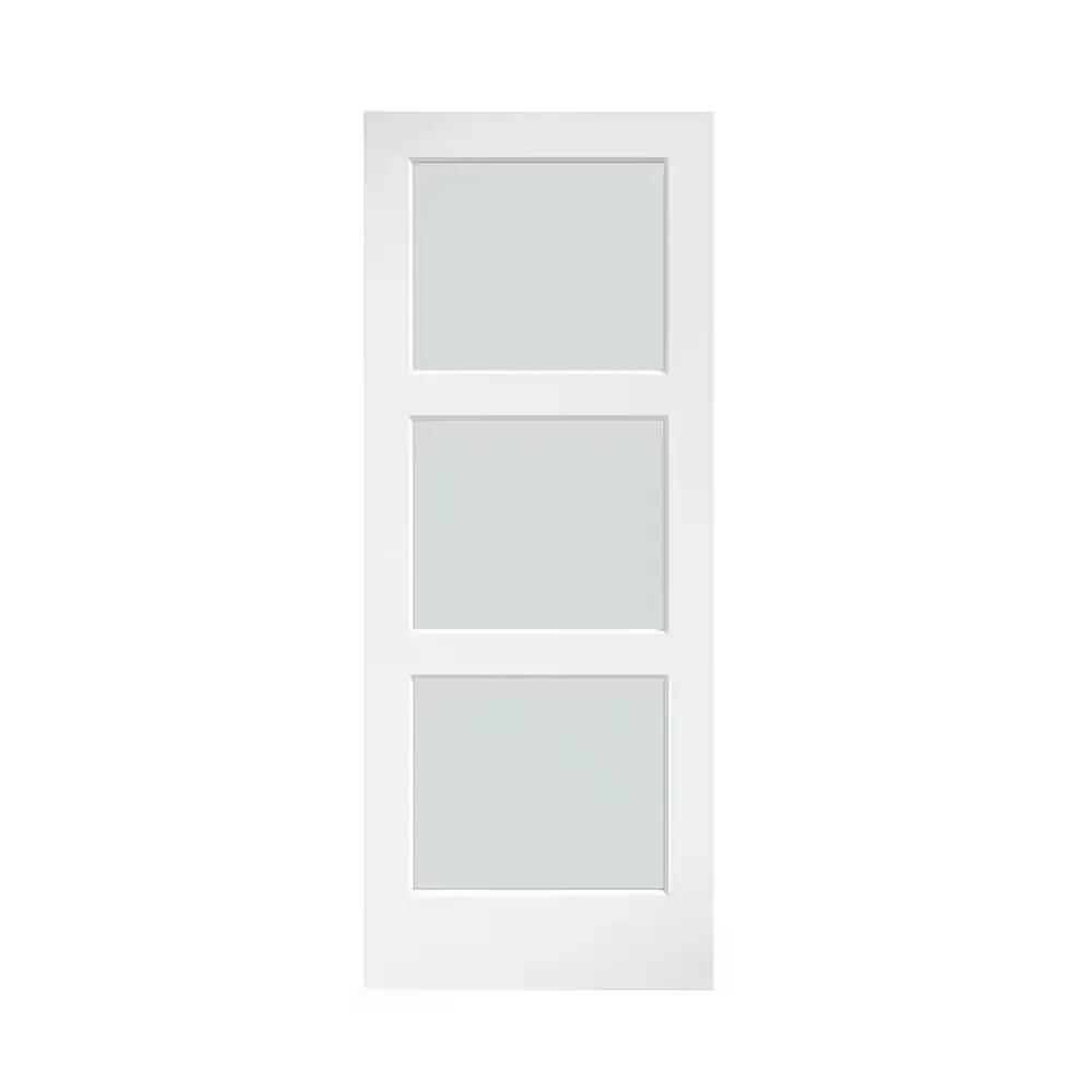 36 in. x 80in. 3 Frosted Glass Solid Core White Finished Interior Barn Door Slab - image 1