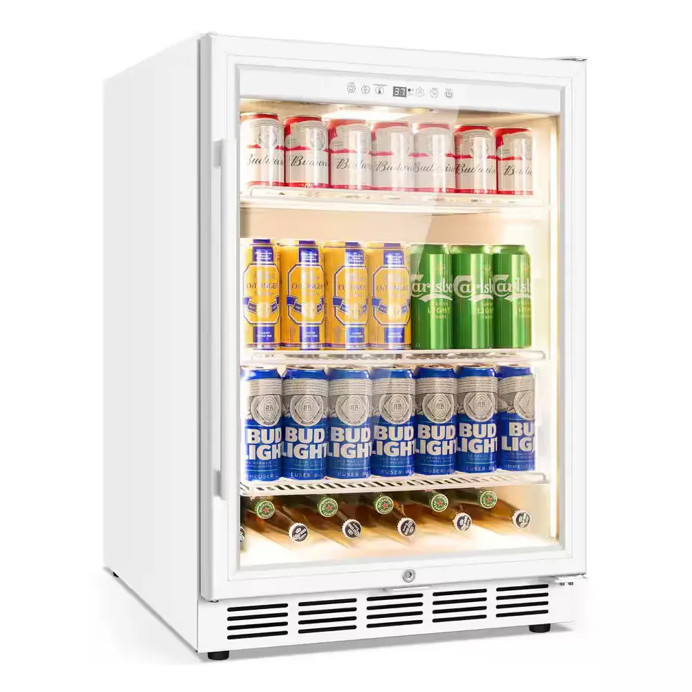 23.42 in. Single Zone 200-Cans Built-in/Freestanding Beverage Cooler with Childproof Lock and LCD Touch Control in White - image 1